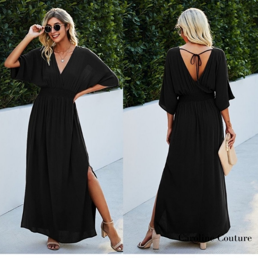 Relaxed Deep V Neck Maxi Dress